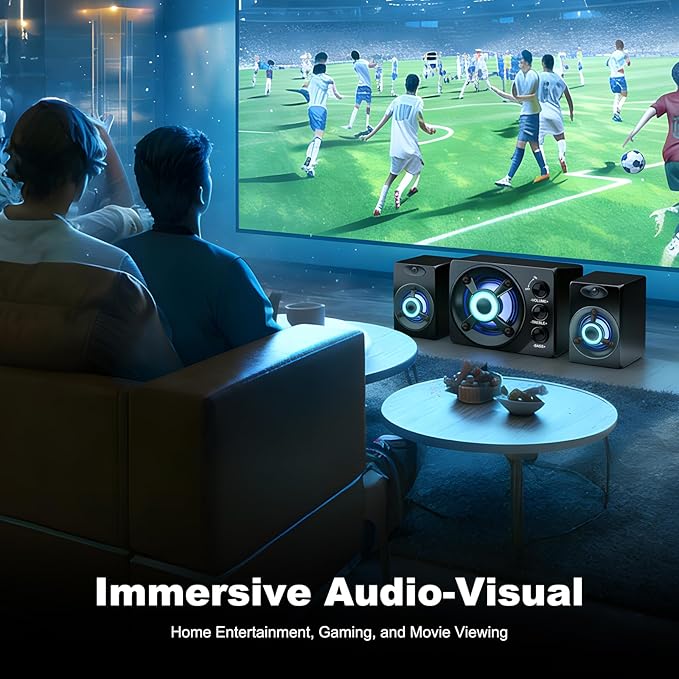 D-208 Computer Speakers with Subwoofer 2.1 Hi-Fi PC Speakers System with RGB Lighting  Enhanced Bass Plug and Play USB/USB-C Powered and 3.5mm Aux in for Desktop Monitor Laptop Tablet (Black)