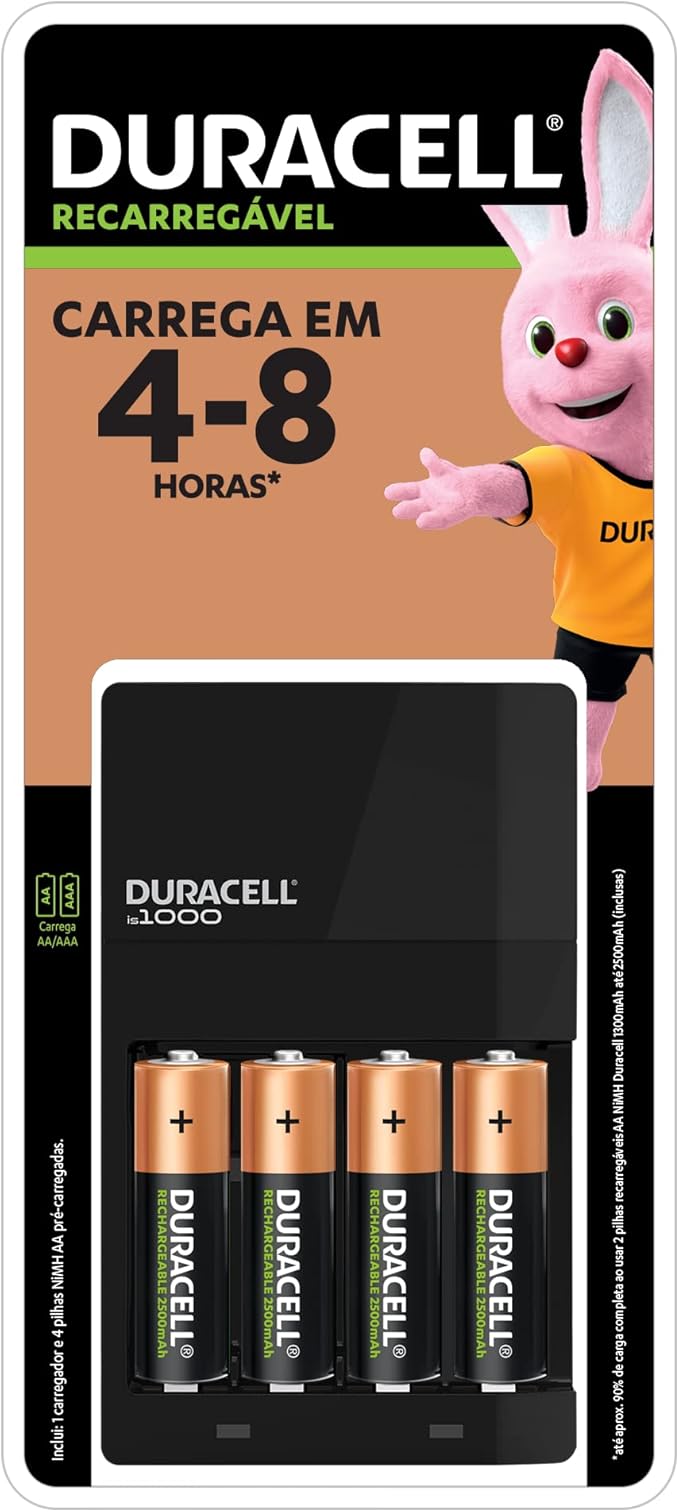 DURACELL - AA and AAA Rechargeable Battery Charger with 4 AA Batteries