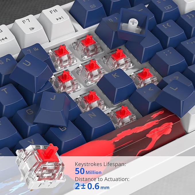 75% Mechanical Gaming Keyboard Hot Swappable RGB Backlit Custom Keyboard with Knob Gasket Mount USB Wired 82 Keys White Blue Linear Red Switch (82 White Blue)