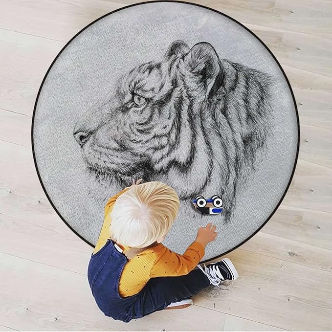 Animal Portrait Area Rug Rug for Living Room Soft Durable Rugs Carpet for BedroomRound Rug Tiger Portrait Style PredatorWhite Black Diameter 39.3 in