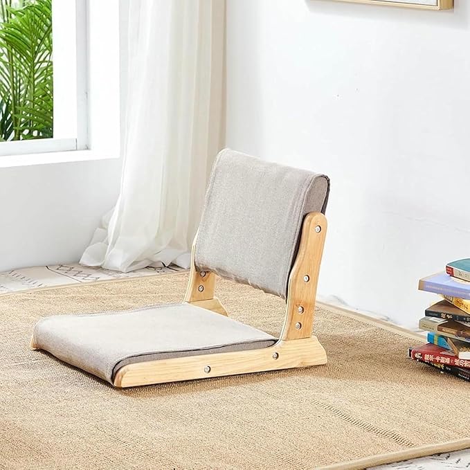 ELEFOCUS Foldable Floor Chair with Backrest Tatami Meditation Yoga Chair Rubber Timber Legless Adjustable Seat for Living Room