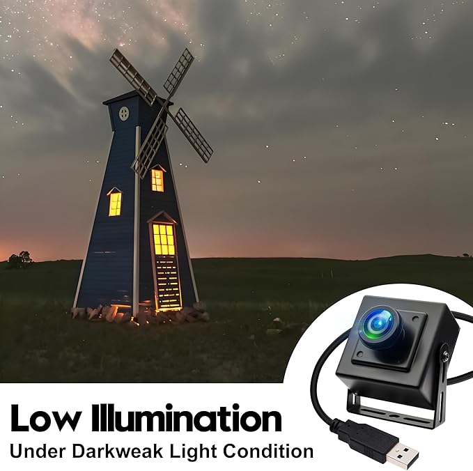 120fps USB Camera 12Megapixel High Speed Starlight Lightburn Low Illumination Slow Motion 4K Webcam with 185Degree Fisheye Wide Angle Lens Plug and Play for Inspection Microscope 3D Printer