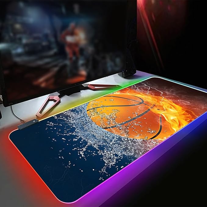 XL RGB Gaming Mouse Pad with 14 Light Modes - Light Up Gamer Mouse Pad31.5 x 11.8in Non-Slip Basketball Style Led Large Gamer Mousepad Black Long Glowing Gaming Accessories for Desk Waterproof