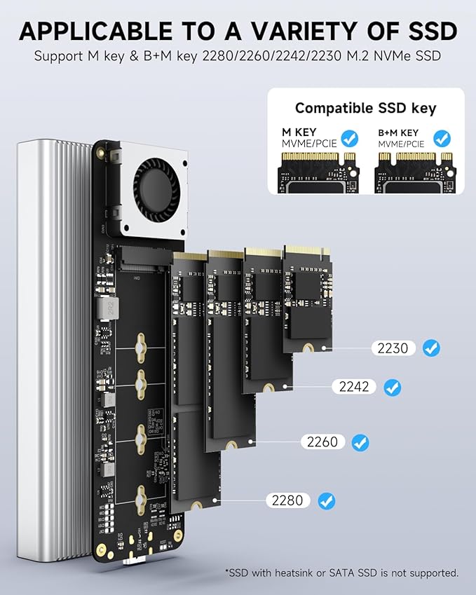 iDiskk Professional 40Gbps M.2 NVMe SSD Enclosure for M1 M2 Pro/MaxExternal SSD Aluminum Alloy Enclosure Compatible with Thunderbolt 3/4 USB 3.2/3.1/3.0/Type CSupport Up to 8TB Size 2280 M&ampB+M-K