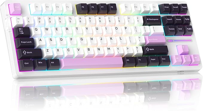 MageGee LIGHT87 Wired Creamy Keyboard 80% Gasket Hot Swappable RGB Backlit Gaming Mechanical Keyboards with 6-Layer Sound DampeningPBT Keycaps NKRO for Win/Mac Purple