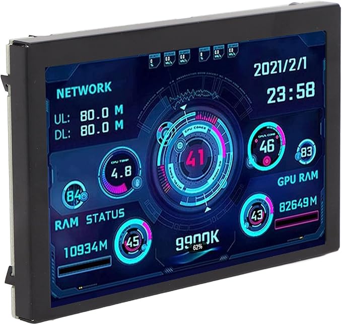 5 Inch USB Mini Screen  Computer Temperature Monitor Display PC CPU GPU Data Monitor 360 Degree Rotation Computer Case Secondary Screen