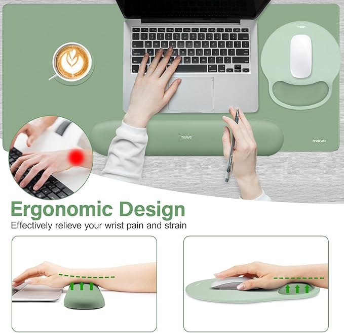 MOSISO Wrist Rest for Keyboard Mouse Pad Set Large Gaming Deskpad&ampCircle Curved Mousepad&ampKeyboard Wrist Rest&ampCoaster Ergonomic Non-Slip Mousepad&ampEasy Typing Pad with Silicone Lining