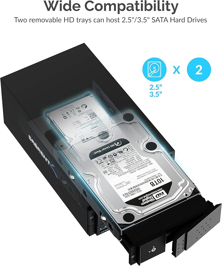 SABRENT USB Type C to Dual 3.5” SATA and RAID Docking Station with CFast/SD Card Readers and USB Type A Port (DS-2BCR)