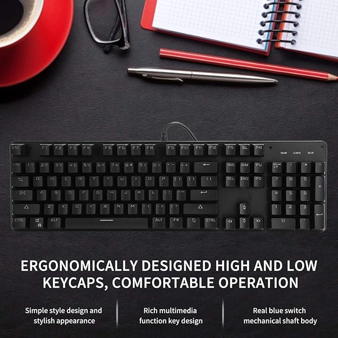 Mechanical Gaming Keyboard Wired 104 Keys Antighosting Keyboard with RGB Backlit for PC Computer Laptop (Black)
