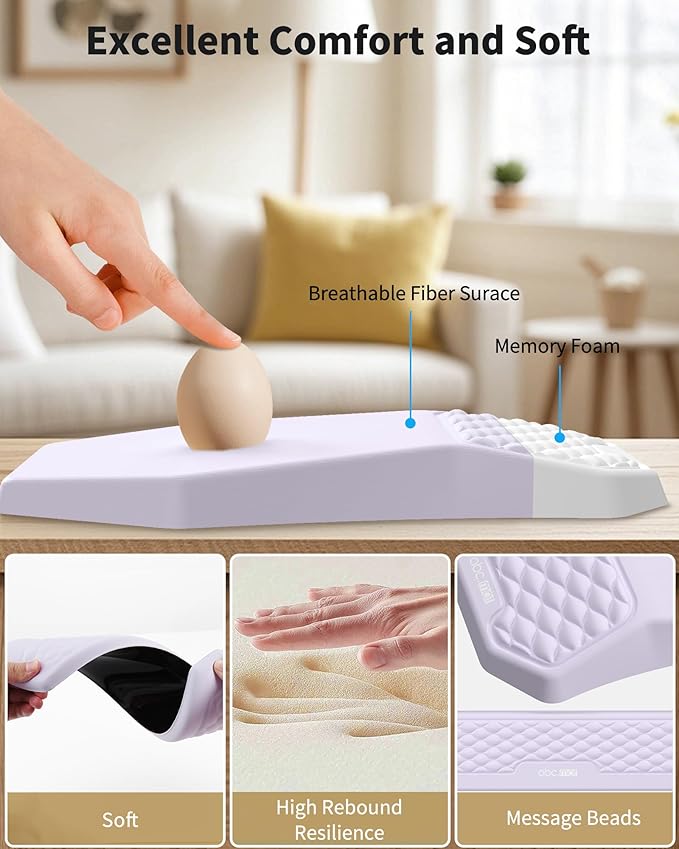 Ergonomic Mouse Pad and Keyboard Wrist Rest Support Set Massage Design Mousepad for Carpal Tunnel Pain Relief Memory Foam Non-Slip PU Base for Computer Desk Purple