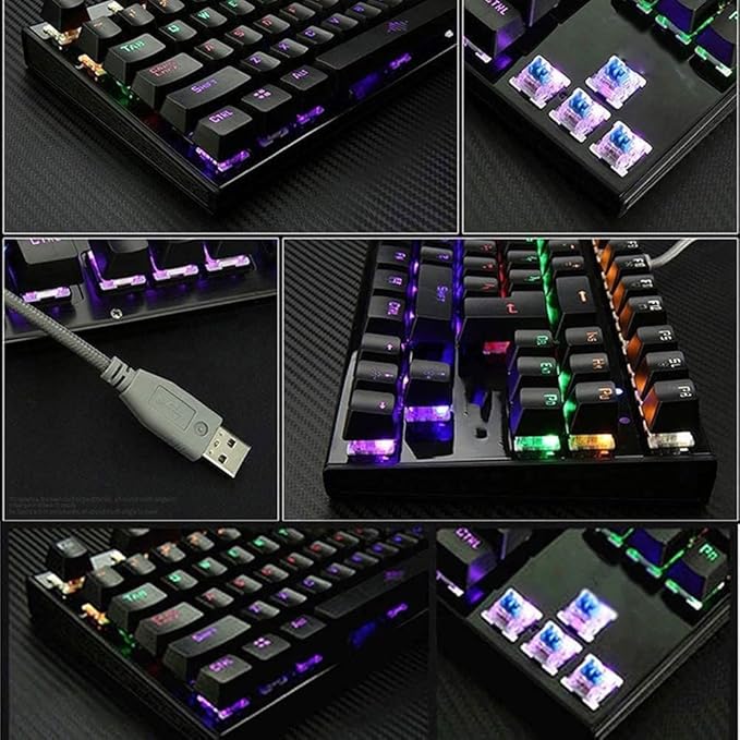 Mechanical Keyboard Wired Gaming Keyboard 87 Keys RGB LED Rainbow Backlit Keyboard Suitable for PC and Desktop Computer
