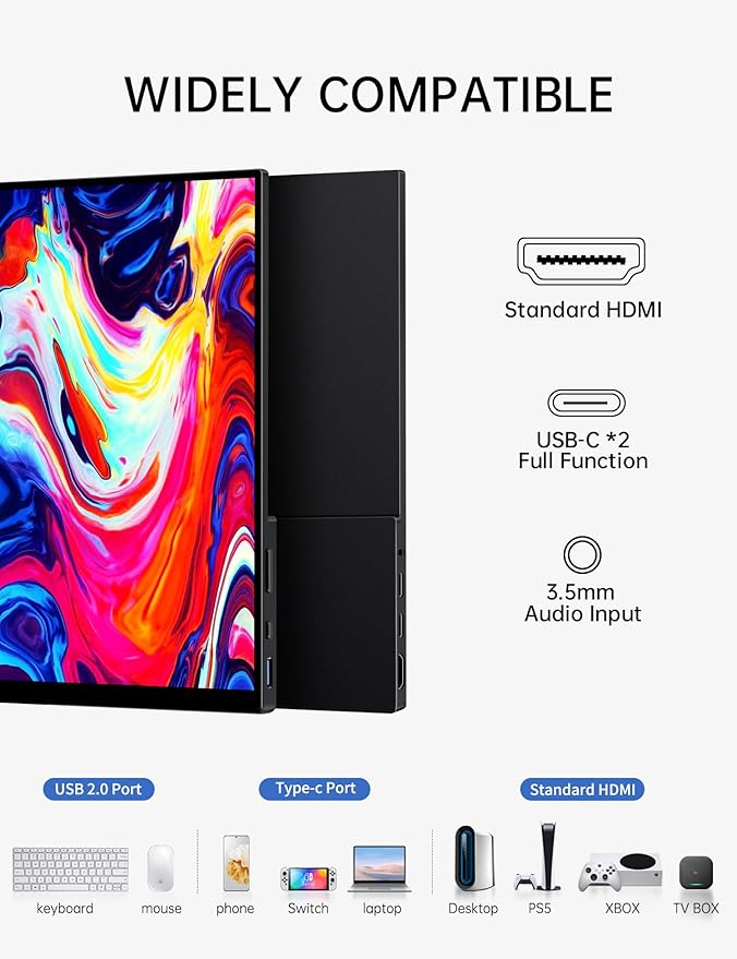 15.6'' Portable Monitor Touchscreen FHD IPS Touch Screen with Tempered Glass Travel Monitor with Kickstand &amp Speaker HDMI USB C External Monitors for Mac Laptop Phone Computer