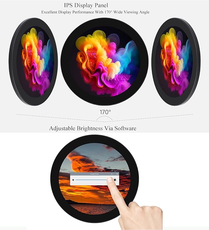 Waveshare 4inch DSI Round Touch Display 720 × 720 Resolution 10-Point Capacitive Touch IPS Display Screen Compatible with Raspberry Pi 5/Pi 4B/3B+/3A+ Compute Module 4/Compute Module 3+/CM3