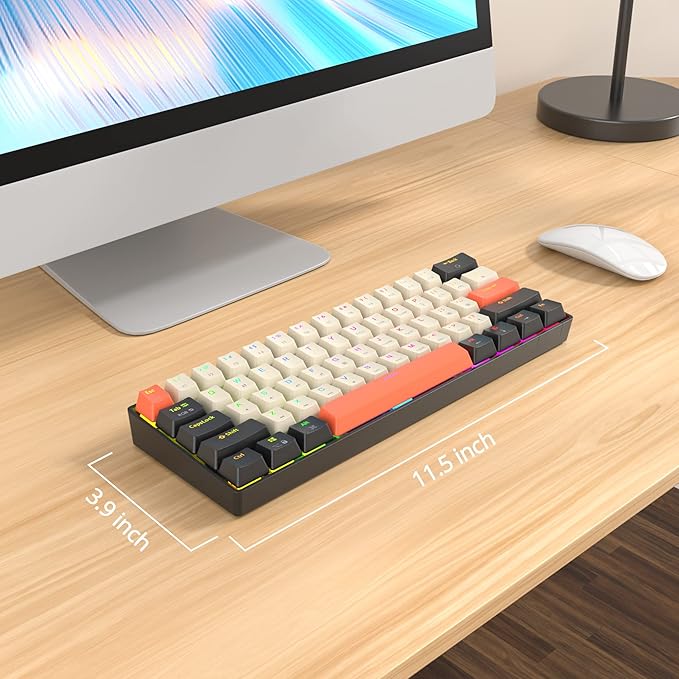 60% Mechanical Keyboard 61-Key Wired Gaming Keyboard with Red Switch RGB Lighting Effect PBT Keycaps Ultra-Compact Mini Keyboard Suitable for Win/Mac(61 Carbon)