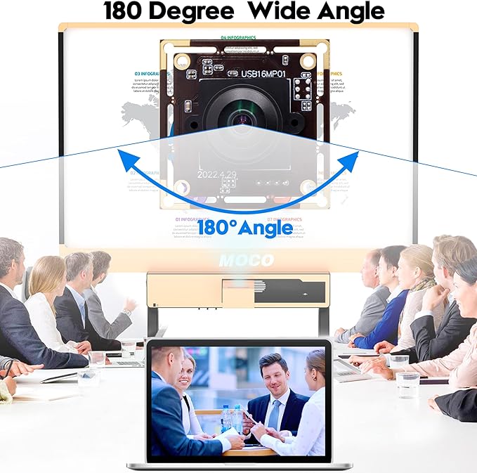 16MP Wide Angle USB Camera Module with 180 Degree Fisheye Lens Ultra HD 3496P Security USB Camera Board for Linux Windows Android MAC Machine Vision Webcam Support UVC Plug &amp Play