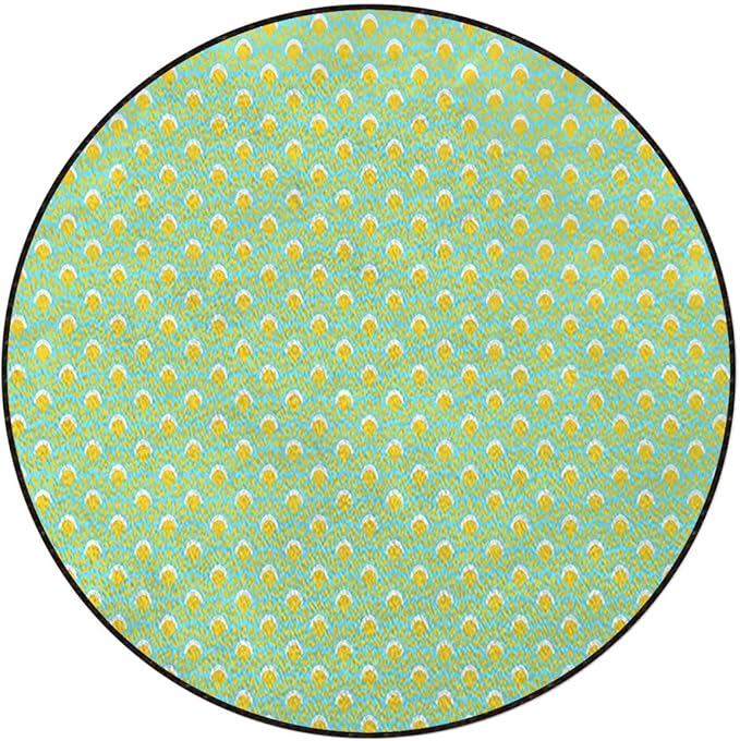 Yellow Blue Room Round Chair Mat for Carpeted Floor Anti-Slip Floor Protector Gaming Computer Chair Mat for Office Gaming Circular Diamond Shaped Cubic Figures Diameter 59 in