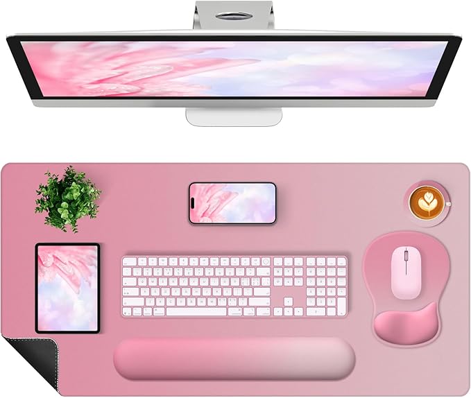 4-in-1 Large Gaming Mouse Pad Keyboard Wrist Rest Pad &amp Wrist Support Mousepad Set Extended Desk Pad Waterproof Desk Mat for Home Office Decor Study Game 35.4×15.7 Inches I Gradient Pink Blush