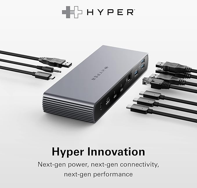 HyperDrive USB-C &amp Thunderbolt 4 Dock - Dual 6K60Hz Display Support Docking Station 96W PD Charge 2.5 Gigabit Ethernet 10Gbps USB-A File Transfer 11 Ports for