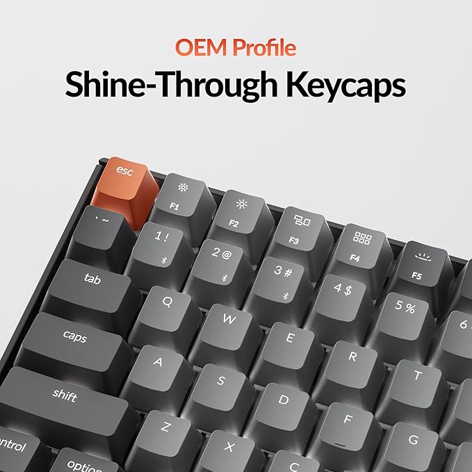 Keychron K2 75% Layout Bluetooth Wireless Mechanical Gaming Keyboard Silent K Pro Red Switch/White LED Backlit/USB C/Anti Ghosting/N-Key Rollover 84 Keys for Mac Windows
