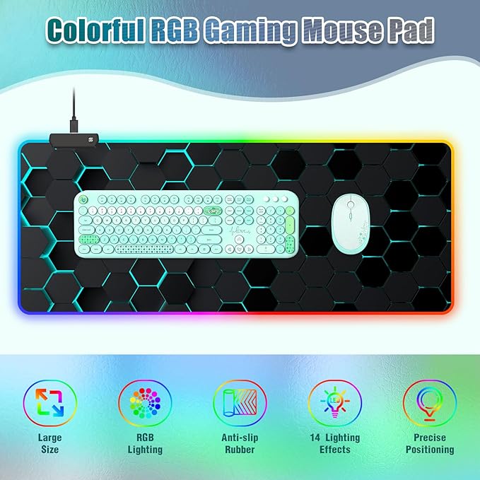 RGB Mousepad Led Mouse Pad Desk Mat I 31.5 x 11.8 Inch Large Mouse Pad I XL Oversized Big Mouse mat 14 Led Light Modes I Anti-Slip Rubber Base Waterproof Keyboard Pad for PC Gaming I Black Honeycomb