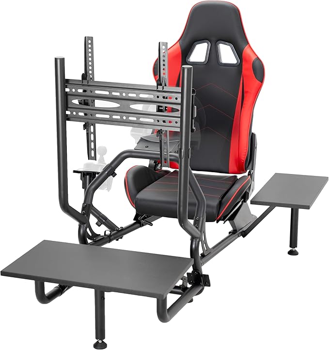 VIVO Premium Racing Simulator Cockpit with TV Mount and Shelf Kit Wheel Stand Gear Mount Fits Logitech Thrustmaster Fanatec Compatible with Xbox One Playstation VESA 400x400 STAND-KIT-RACE1BS