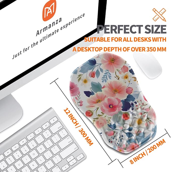 Ergonomic Slope Mouse Pad Wrist Support Wrist Rest Mousepad for Carpal Tunnel Pain Relief with Massage Bulge and Slow Rebound Memory Foam (12x8 inch Pink Floral)