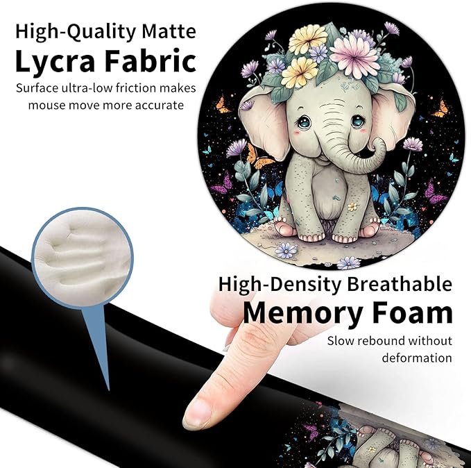 Mouse Pad + Keyboard Wrist Rest + Mouse Wrist Rest Support Set + Coaster Ergonomic Memory Foam Mouse and Keyboard Pad Set for Laptop Computer Office Home Working Gaming - Elephant Flower