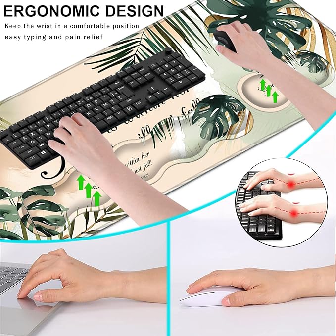 Keyboard Wrist Rest and Mouse Pad with Wrist Support Set Ergonomic CoasterMemory FoamEasy Typing Pain ReliefLarge XL Desk Mat 31.5x 11.8Matcha Green Plant Abstract Bible Verse Psalm 46-5