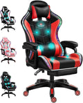 Gaming Chair with Bluetooth Speakers RGB LED Lights &amp Footrest Massage Computer Gaming Chair/Video Game Chair for Adults &amp Teen Enhance Gaming ExperienceRed