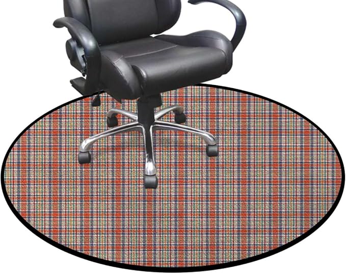 Orange Light Blue Chair Mat for Hardwood Floors Tile Floors Office Chair Mat Desk Chair Mat Computer Rolling Chair Rug Floor Protector Mat Retro Red Checkered Modern Diameter 43.3 in