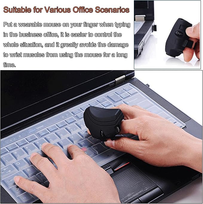 Mini Bluetooth Mouse Wireless Finger Ring Ergonomic Rechargeable- Optical Portable Wearable Finger Mouse for Laptop and Tablet No USB Receiver