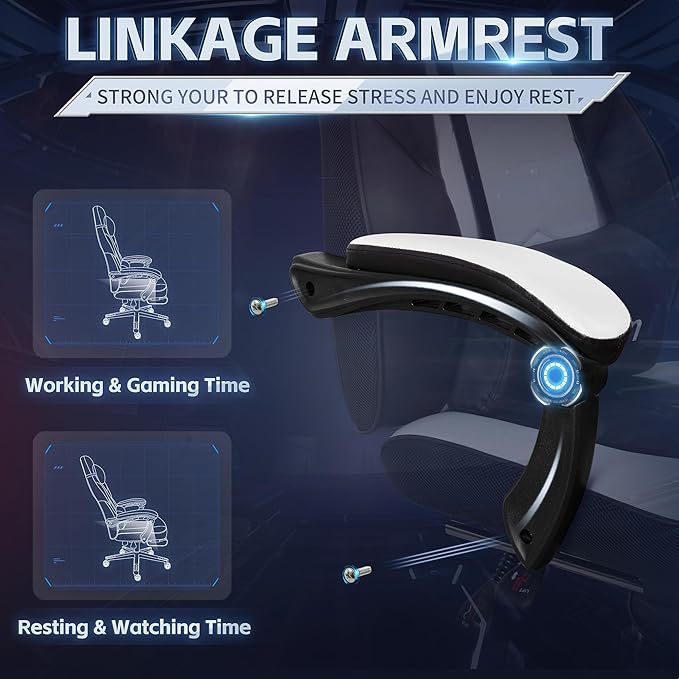 Video Gaming Chair for Adults Computer Chair with Footrest and Ergonomic High Back Big and Tall Gamer Chair with Massage Lumbar Support 360° Swivel Height Adjustable Computer Chair White