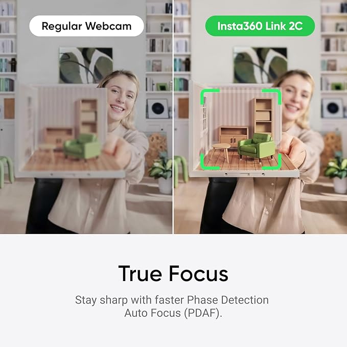 Insta360 Link 2C - 4K Webcam for PC/Mac 1/2 Sensor Auto Framing HDR AI Noise-Canceling Mic Gesture Control for Streaming Video Calls Gaming Works with Zoom Teams White