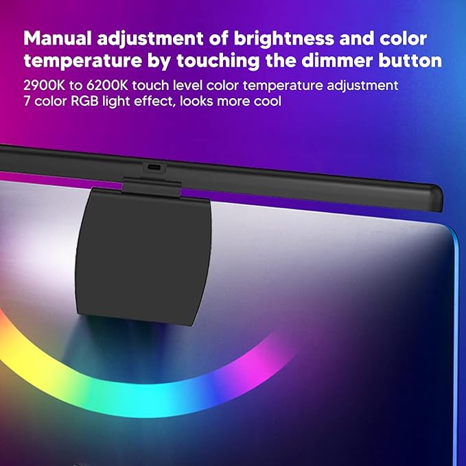 Luqeeg Curved Monitor Light Bar Computer Monitor Lamp Touch Dimming Screen Light Bar LED Monitor Light Reading Light with 3 Color Temp Modes &amp 7 Color RGB Adjustable for Office Home