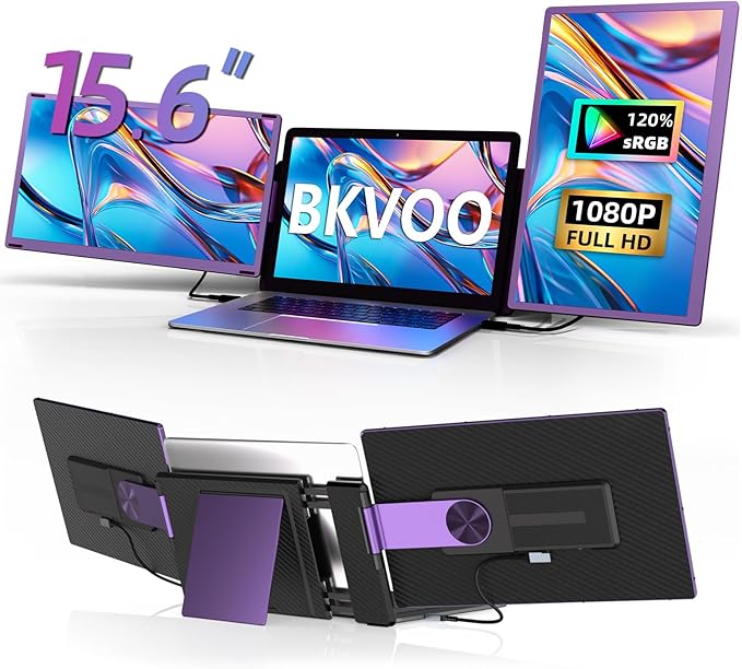 15.6 Laptop Screen Extender Monitor - Detachable Triple Monitor FHD 1080P IPS 120% sRGB 235° Rotation Travel Extra Screen Compatible with Wins Mac Chrome Dex Fits 13-17 Laptop