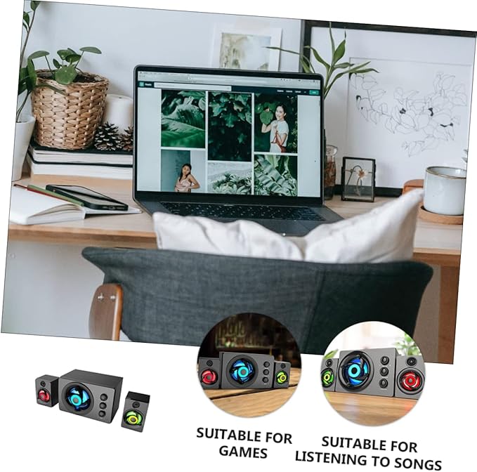 1Set Wooden Multimedia Subwoofer Speaker System Powered Desktop Loudspeaker Box for Laptop and Sound Enhancement