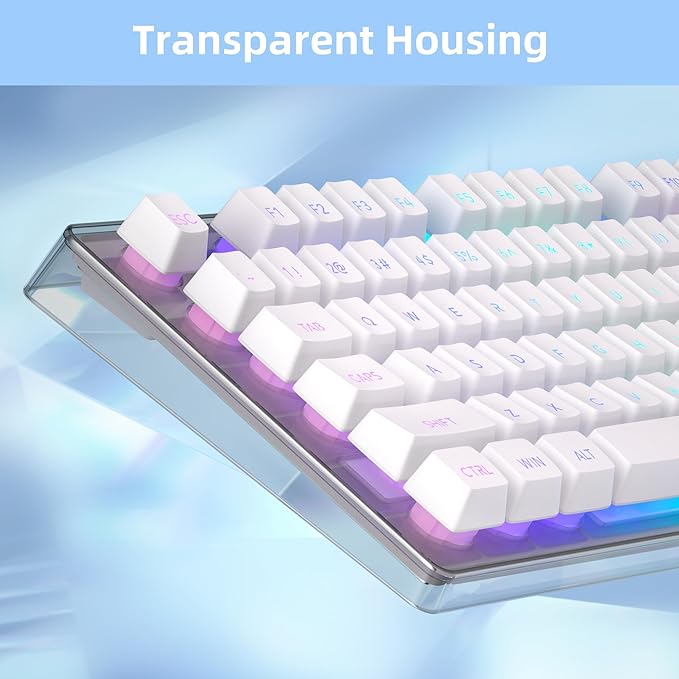 MageGee V550 Wireless Gaming Keyboard and Mouse 2.4G Full-Sized RGB LED Computer Keyboards with Transparent Shell Rechargeable Quiet Cordless Mouse &amp Keyboard Combo for Laptop/PC/Desktop (White)