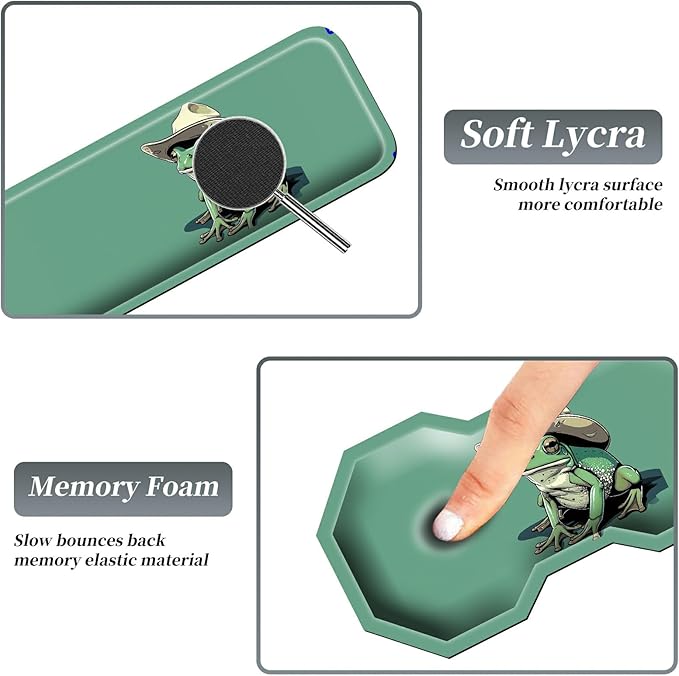 3Pcs Mouse Pad Set Green Frog Large Gaming Mouse Pad with Stitched Edge Ergonomic Memory Foam Keyboard Wrist Support and Mouse Wrist Rest Cushion Pain Relief Non-Slip Desk Pad Combo