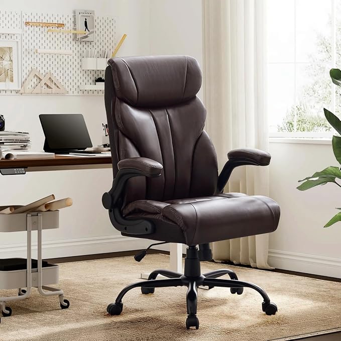 Office ChairBig and Tall Office Chairs 500LBS Wide Ergonomic Gaming Chair Executive Leather Computer Chairs with Adjustable Height &amp 360° Swivel Rolling Wheels for WorkChocolate
