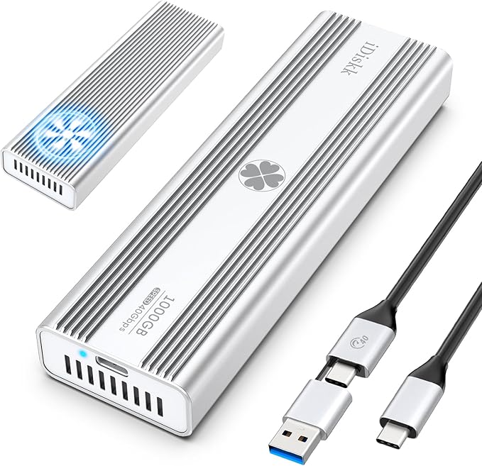 iDiskk Professional 40Gbps M.2 NVMe SSD Enclosure for M1 M2 Pro/MaxExternal SSD Aluminum Alloy Enclosure Compatible with Thunderbolt 3/4 USB 3.2/3.1/3.0/Type CSupport Up to 8TB Size 2280 M&ampB+M-K