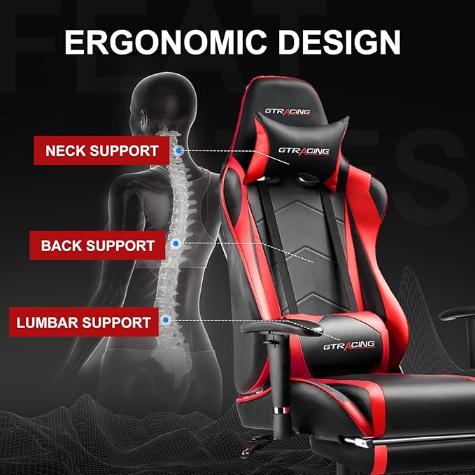 Gaming Chair with Footrest High Back Computer Chair Ergonomic Game Desk Chair Racing Executive Adjustable Swivel Rocker with Headrest and Lumbar Support