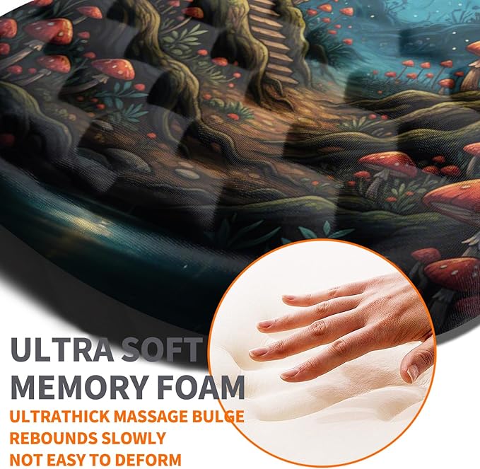 Ergonomic Joint Wrist Support Mouse Pad with Memory Foam Cushion Massage Bump Carpal Tunnel Pain Relief Mousepad Slope Design for Wrist Rest 11.8x7.9 in Mushroom