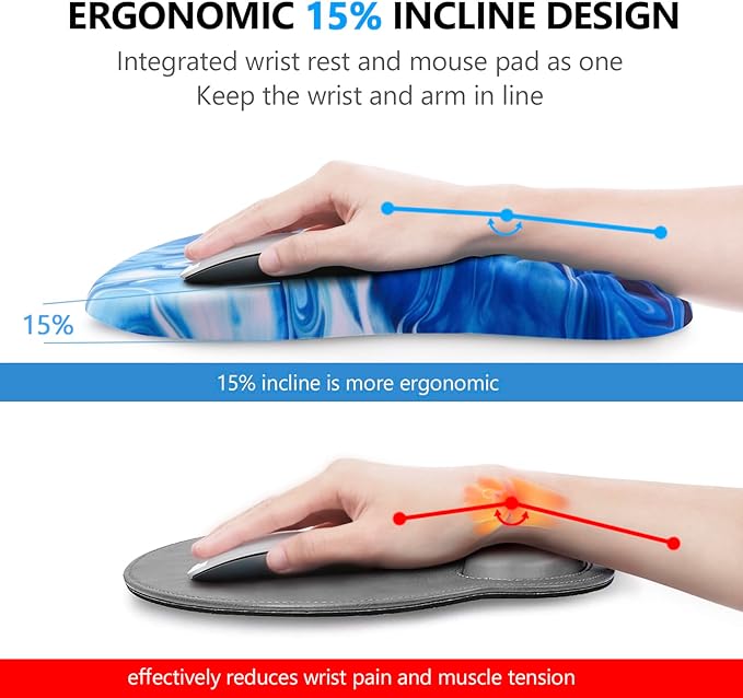 Mouse Pad Wrist Support Laokiiy 2 in1 Keyboard Wrist Rest+ Ergonomic Mouse Pad Non-Slip Wrist Rest for Computer Keyboard Made Easy Typing &amp Relieve Wrist Pain Ocean Blue