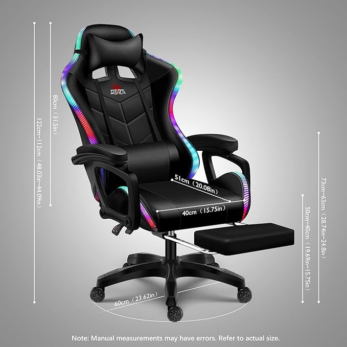 Ergonomic Professional Gaming Chair Gaming Chair with Massage Speaker LED Light and Footrest Comfortable Computer Recline with Headrest and Lumbar Support.Red