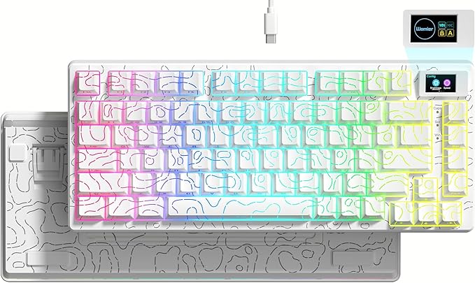 Womier SK80 75% Percent Keyboard Gaming with Color Multimedia Display Mechanical Keyboard Topographic Hot Swappable Gasket Mount RGB Creamy Key Board Pre-lubed POM Switch for Mac/WinWhite