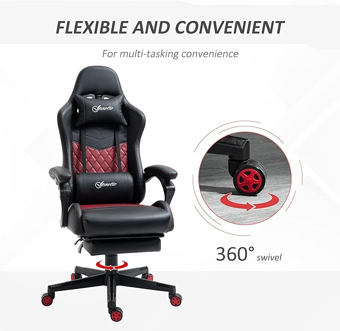 Black Racing Gaming Chair Diamond with Footrest Headrest and Lumbar Support PU Leather Office Gamer Chair High Back Swivel Recliner Adjustable Height for Office or Gaming