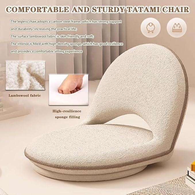 Legless Chair Japanese 5-Position Adjustable Floor Chair Foldable Floor Seat with Back Support Swivel Ergonomic Tatami Chair for Reading Meditation