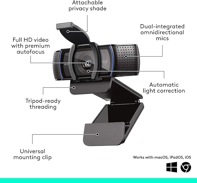 Logitech C920e HD 1080p Mic-Disabled Webcam Certified for Zoom and Microsoft Teams TAA Compliant