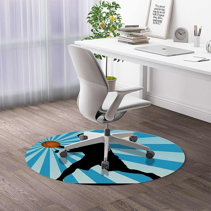 Black Blue PU Leather Round mat Office Chair Mat Hardwood Floor mat Basketball Player Silhouette Round Chair Cushion for Office and Home Decoration Chair Cushion Doodle Style Art Diameter 47.2 in