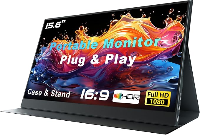 Portable Monitor for Laptop 15.6 Inch 1080P FHD Portable Monitor Second Screen Extender with USB C HDMI Cover Stand Speaker for Laptop Computer PC Mac Phone PS5/4 Xbox Switch Travel Gaming Work